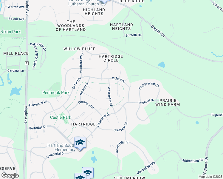 map of restaurants, bars, coffee shops, grocery stores, and more near 719 Mansfield Circle in Hartland