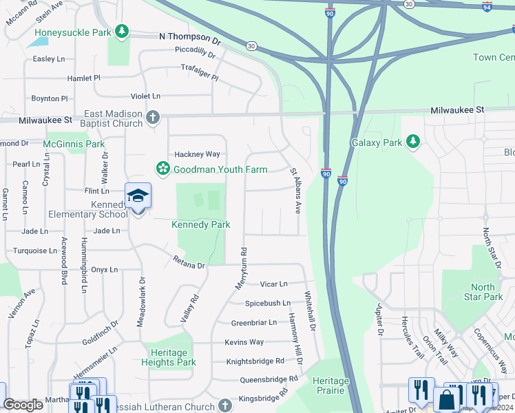 map of restaurants, bars, coffee shops, grocery stores, and more near 206 Westminster Court in Madison