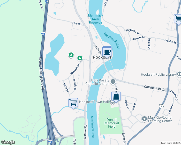 map of restaurants, bars, coffee shops, grocery stores, and more near 452 West River Road in Hooksett