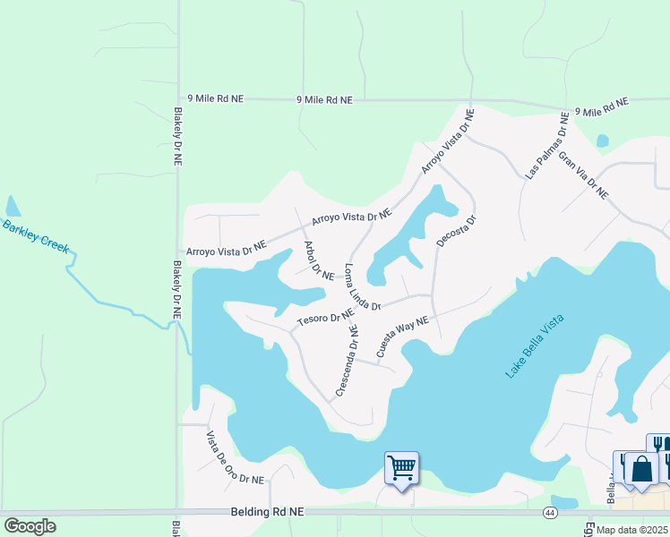 map of restaurants, bars, coffee shops, grocery stores, and more near 7250 Arbol Drive Northeast in Rockford