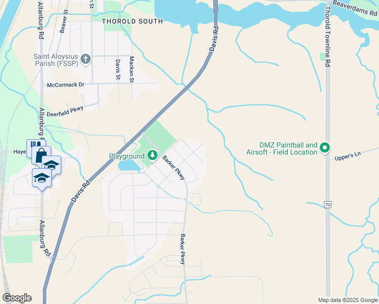 map of restaurants, bars, coffee shops, grocery stores, and more near 14 Cinnamon Street in Thorold