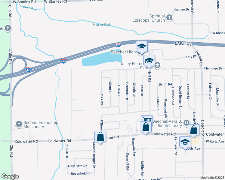 map of restaurants, bars, coffee shops, grocery stores, and more near 6176 Stem Lane in Mount Morris