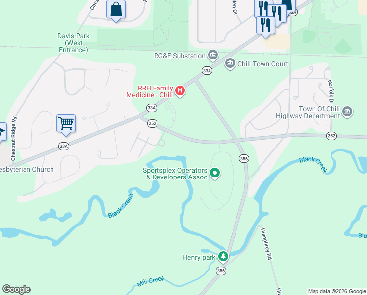 map of restaurants, bars, coffee shops, grocery stores, and more near 387 Beaver Road in Rochester
