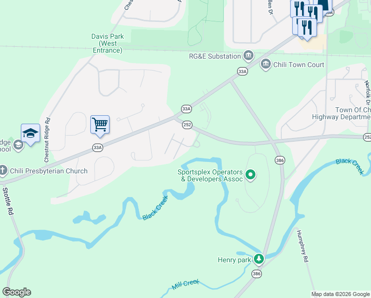 map of restaurants, bars, coffee shops, grocery stores, and more near 47 Autumn Chapel Way in Rochester