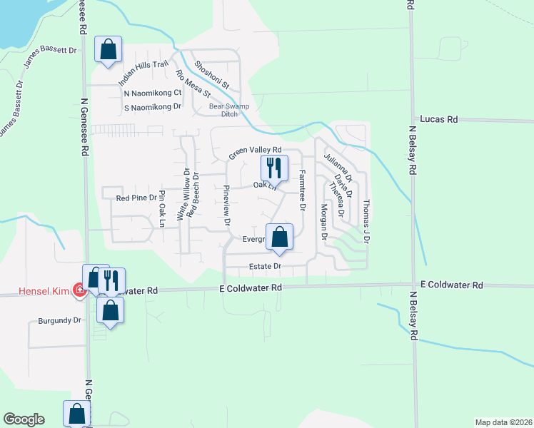 map of restaurants, bars, coffee shops, grocery stores, and more near 5241 East Coldwater Road in Flint