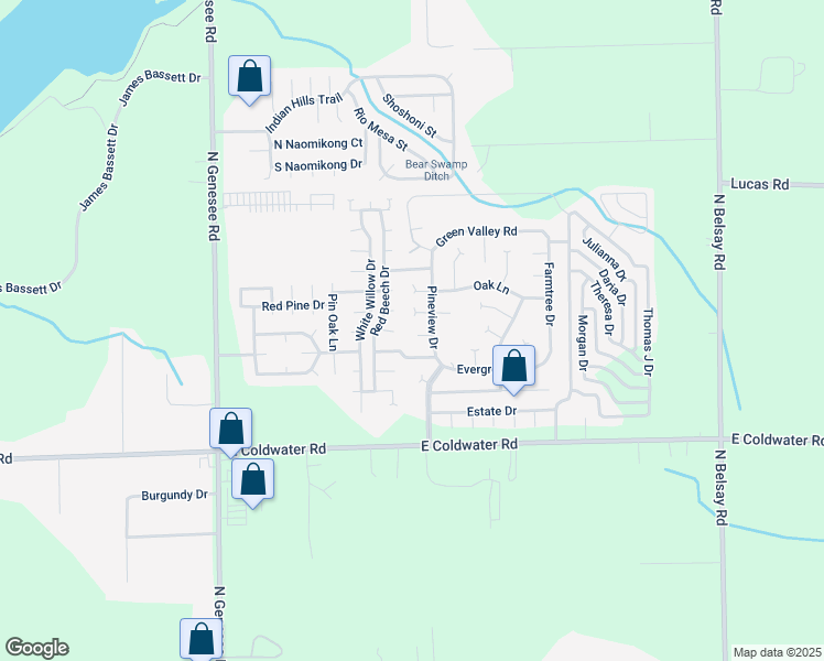 map of restaurants, bars, coffee shops, grocery stores, and more near 558 Sweetleaf Drive in Flint