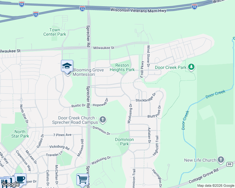 map of restaurants, bars, coffee shops, grocery stores, and more near 6710 Annestown Drive in Madison