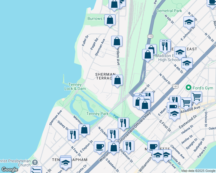 map of restaurants, bars, coffee shops, grocery stores, and more near 1766 Fordem Avenue in Madison