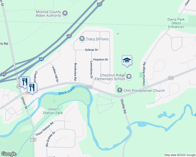 map of restaurants, bars, coffee shops, grocery stores, and more near 5 Sunridge Dr in Rochester