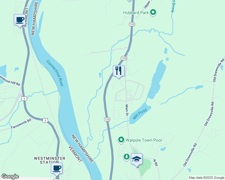 map of restaurants, bars, coffee shops, grocery stores, and more near 42 Potato Barn Road in Walpole