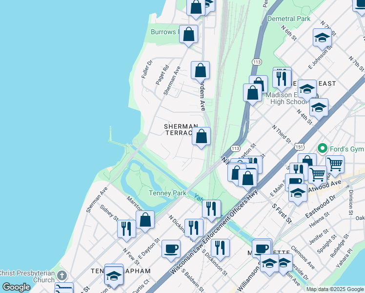 map of restaurants, bars, coffee shops, grocery stores, and more near 1782 Fordem Avenue in Madison