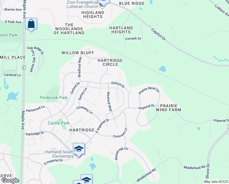map of restaurants, bars, coffee shops, grocery stores, and more near 719 Mansfield Circle in Hartland