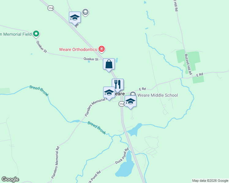 map of restaurants, bars, coffee shops, grocery stores, and more near 12 Flanders Memorial Road in Weare