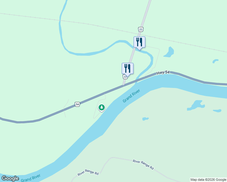 map of restaurants, bars, coffee shops, grocery stores, and more near 1411 Brant County Highway 54 in Brant