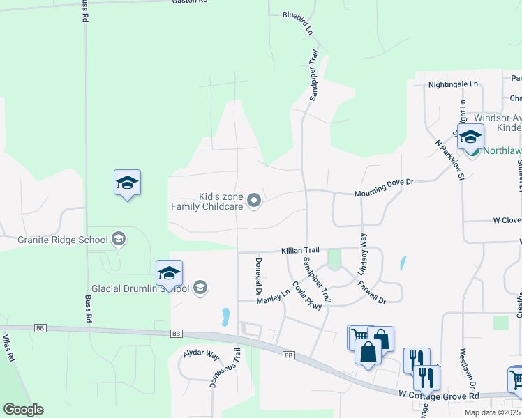 map of restaurants, bars, coffee shops, grocery stores, and more near 2755 Mourning Dove Drive in Cottage Grove