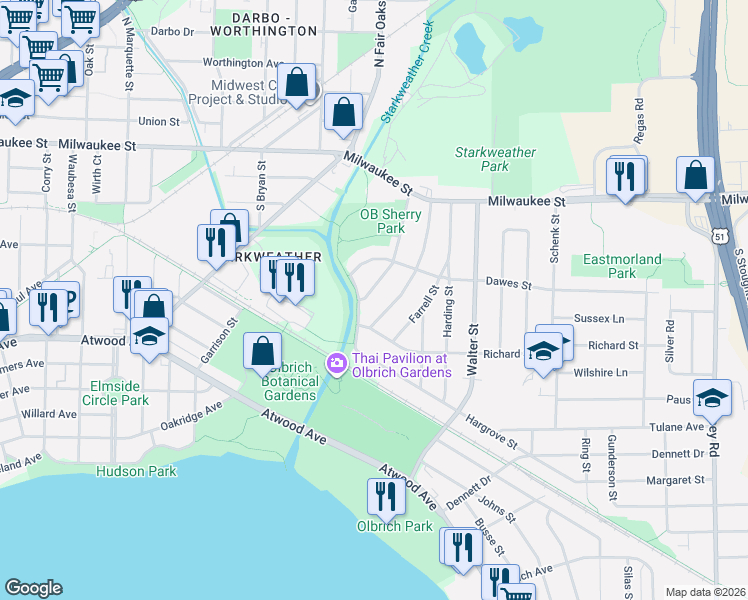 map of restaurants, bars, coffee shops, grocery stores, and more near 145 Leon Street in Madison