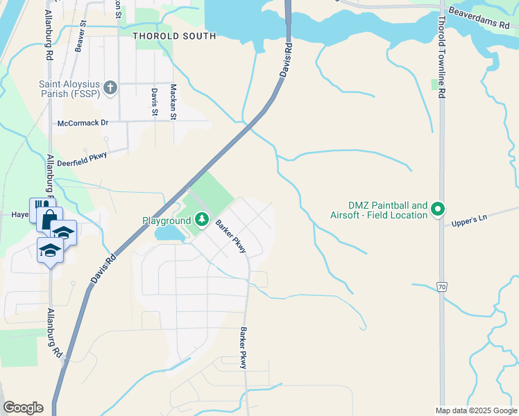 map of restaurants, bars, coffee shops, grocery stores, and more near 14 Cinnamon Street in Thorold