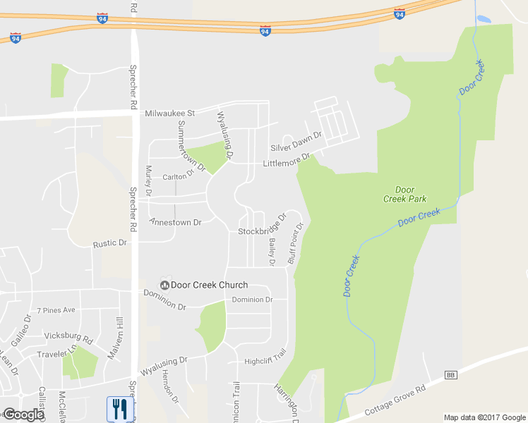 map of restaurants, bars, coffee shops, grocery stores, and more near 6854 Stockbridge Drive in Madison