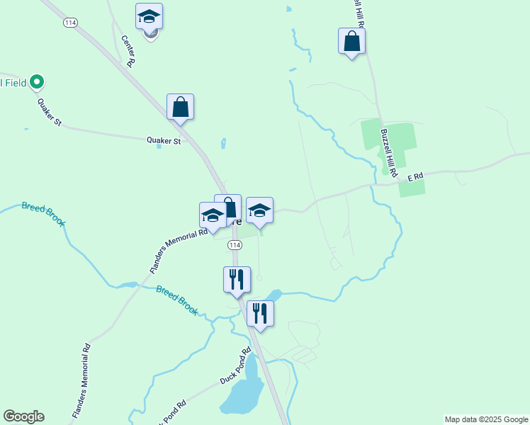 map of restaurants, bars, coffee shops, grocery stores, and more near 21 East Road in Weare