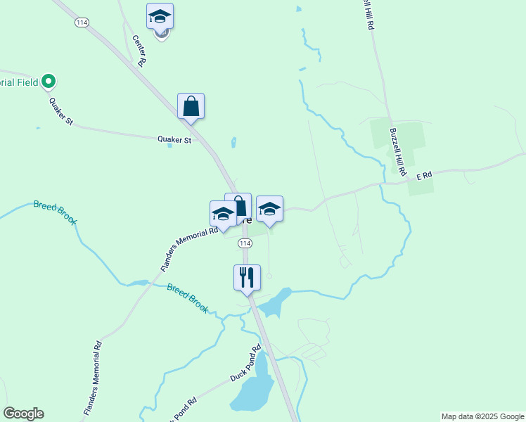 map of restaurants, bars, coffee shops, grocery stores, and more near 21 East Road in Weare