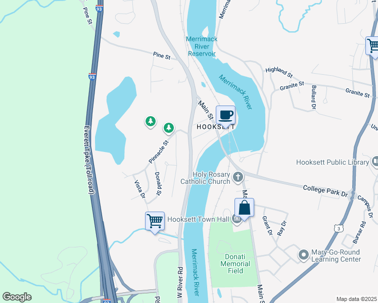map of restaurants, bars, coffee shops, grocery stores, and more near 452 West River Road in Hooksett