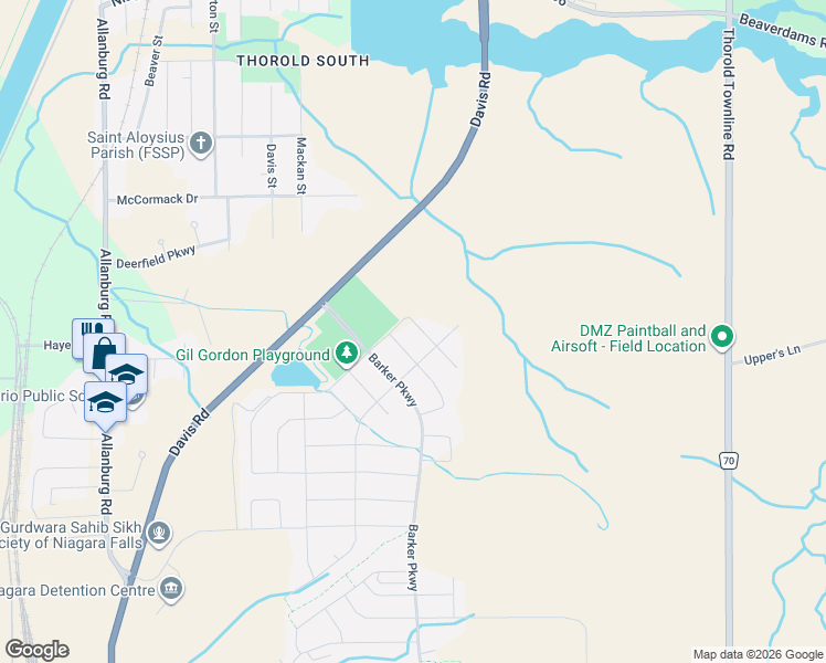 map of restaurants, bars, coffee shops, grocery stores, and more near 5 Cinnamon Street in Thorold