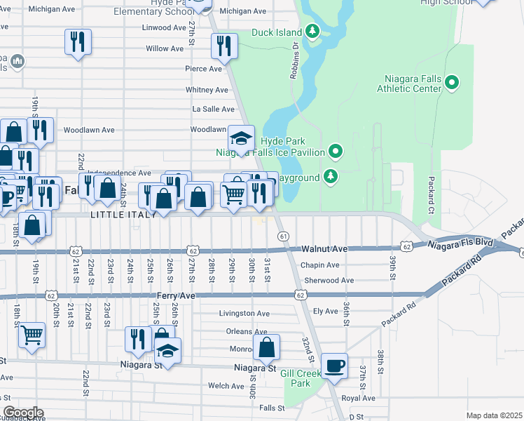 map of restaurants, bars, coffee shops, grocery stores, and more near 3105 Pine Avenue in Niagara Falls