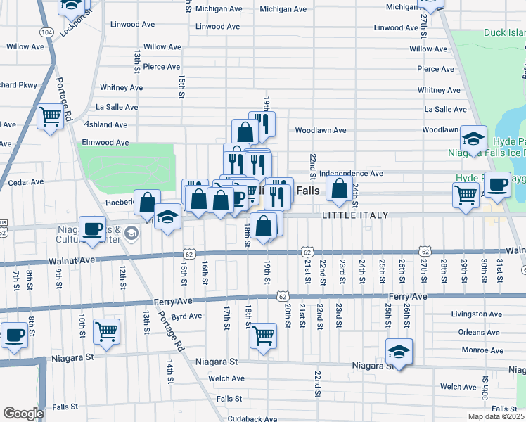 map of restaurants, bars, coffee shops, grocery stores, and more near in Niagara Falls