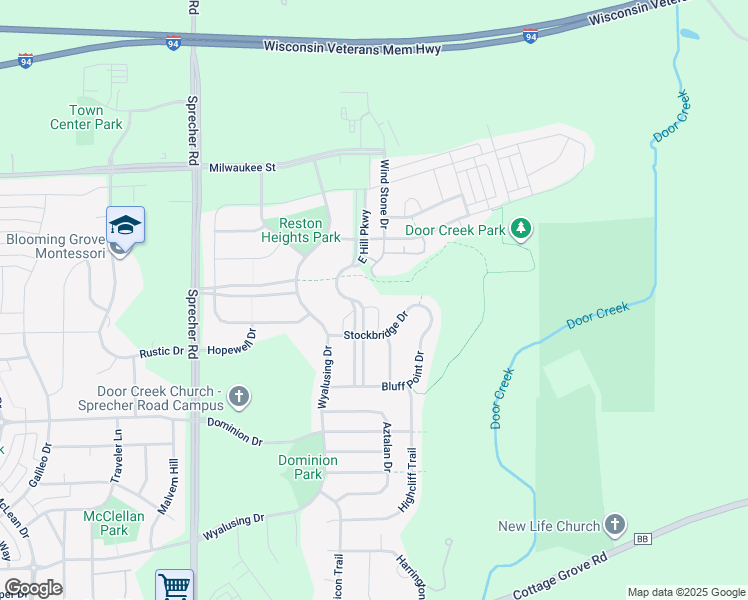 map of restaurants, bars, coffee shops, grocery stores, and more near 319 East Hill Parkway in Madison