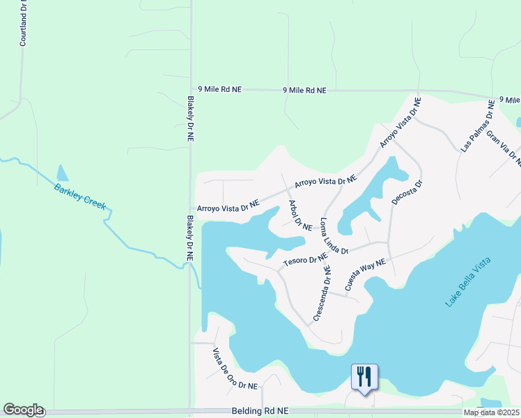 map of restaurants, bars, coffee shops, grocery stores, and more near 5768 Arroyo Vista Drive Northeast in Rockford