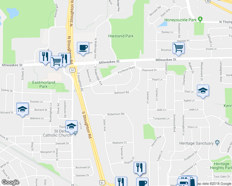 map of restaurants, bars, coffee shops, grocery stores, and more near 198 Gordon Street in Madison