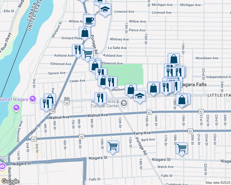 map of restaurants, bars, coffee shops, grocery stores, and more near in Niagara Falls