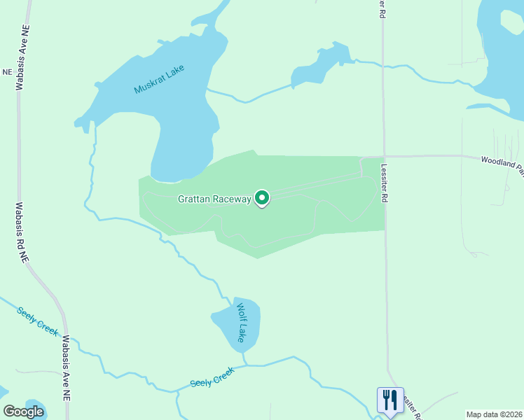 map of restaurants, bars, coffee shops, grocery stores, and more near 7201 Lessiter Road Northeast in Belding