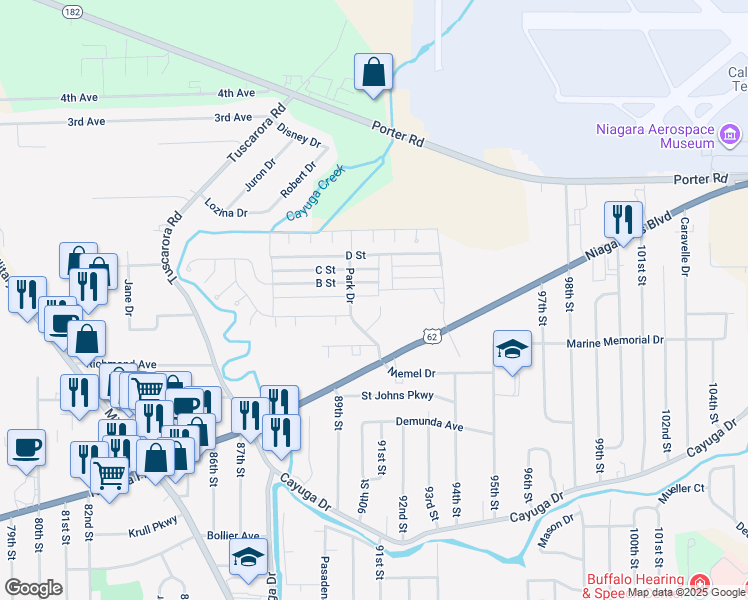 map of restaurants, bars, coffee shops, grocery stores, and more near 305 Quain Place in Niagara County