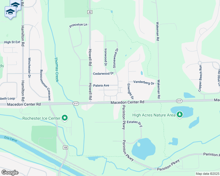 map of restaurants, bars, coffee shops, grocery stores, and more near 36 Sunburst Circle in Fairport