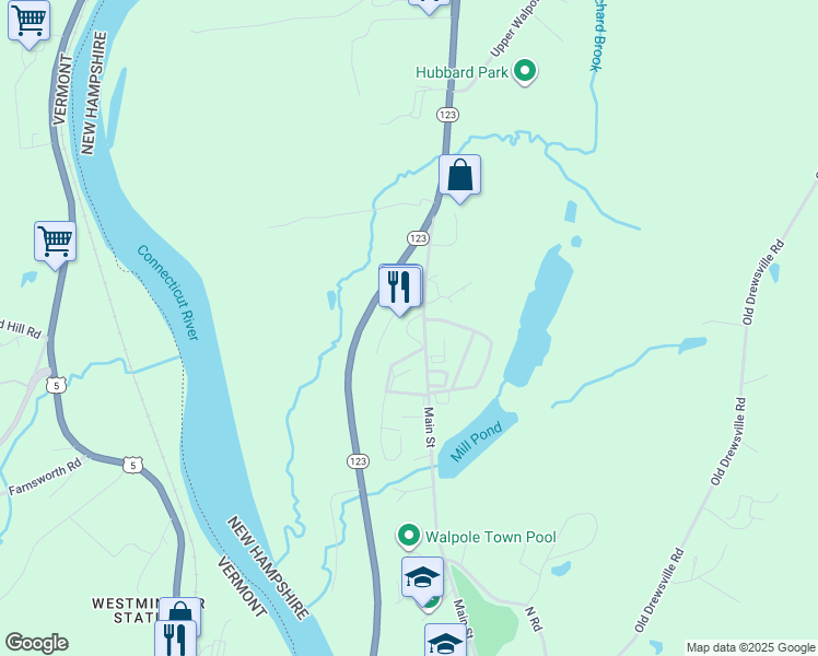map of restaurants, bars, coffee shops, grocery stores, and more near 10 Homestead Avenue in Walpole