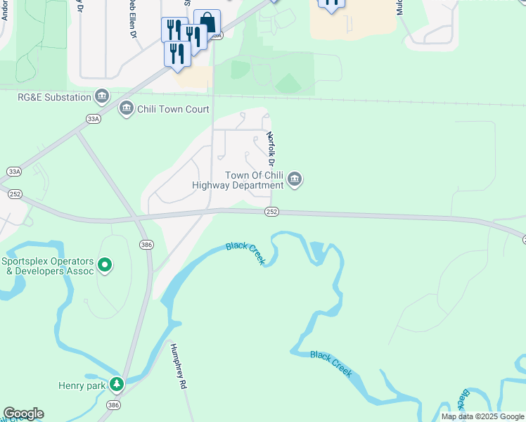 map of restaurants, bars, coffee shops, grocery stores, and more near 233 Beaver Road in Churchville