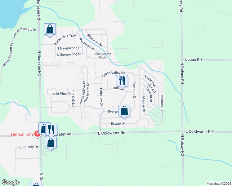 map of restaurants, bars, coffee shops, grocery stores, and more near 5241 East Coldwater Road in Flint