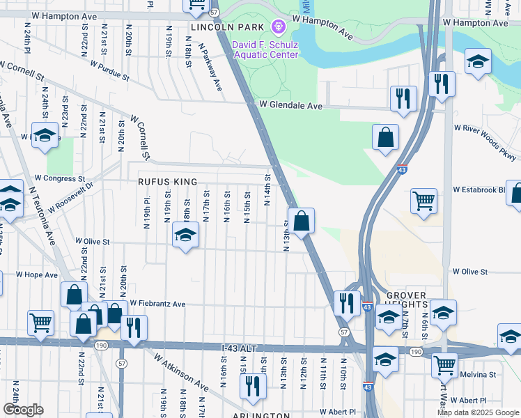 map of restaurants, bars, coffee shops, grocery stores, and more near 4249 North 14th Street in Milwaukee