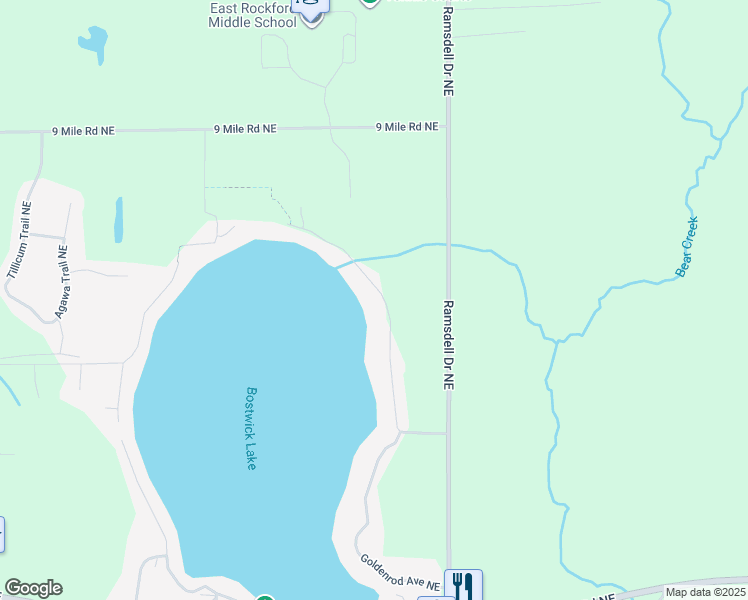 map of restaurants, bars, coffee shops, grocery stores, and more near 7293 Davies Drive Northeast in Rockford