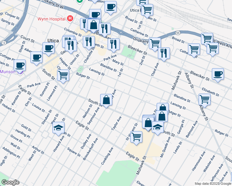 map of restaurants, bars, coffee shops, grocery stores, and more near 403 Rutger Street in Utica