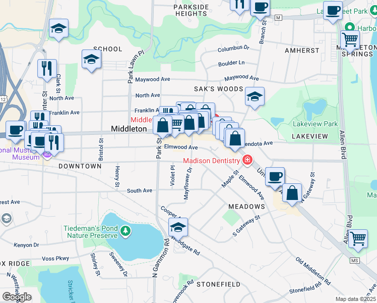 map of restaurants, bars, coffee shops, grocery stores, and more near 1914 Mayflower Drive in Middleton