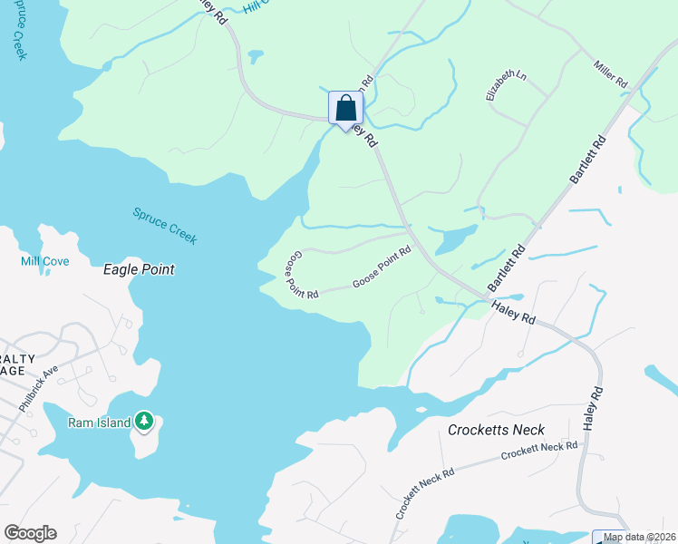 map of restaurants, bars, coffee shops, grocery stores, and more near 9 Goose Point Road in Kittery