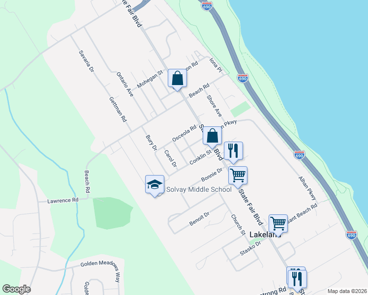 map of restaurants, bars, coffee shops, grocery stores, and more near 217 North Niagara Avenue in Syracuse