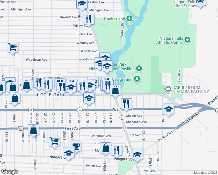 map of restaurants, bars, coffee shops, grocery stores, and more near in Niagara Falls