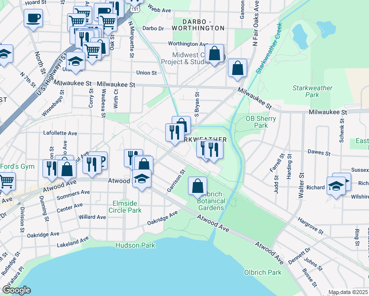 map of restaurants, bars, coffee shops, grocery stores, and more near 125 South Fair Oaks Avenue in Madison