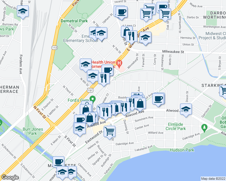 map of restaurants, bars, coffee shops, grocery stores, and more near 137 Division Street in Madison