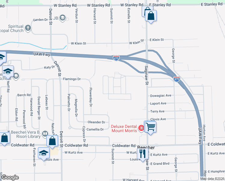 map of restaurants, bars, coffee shops, grocery stores, and more near 90 Rocky Lane in Mount Morris