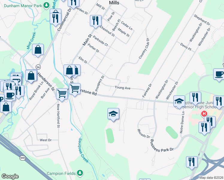 map of restaurants, bars, coffee shops, grocery stores, and more near 3 Pulaski Street in New York Mills