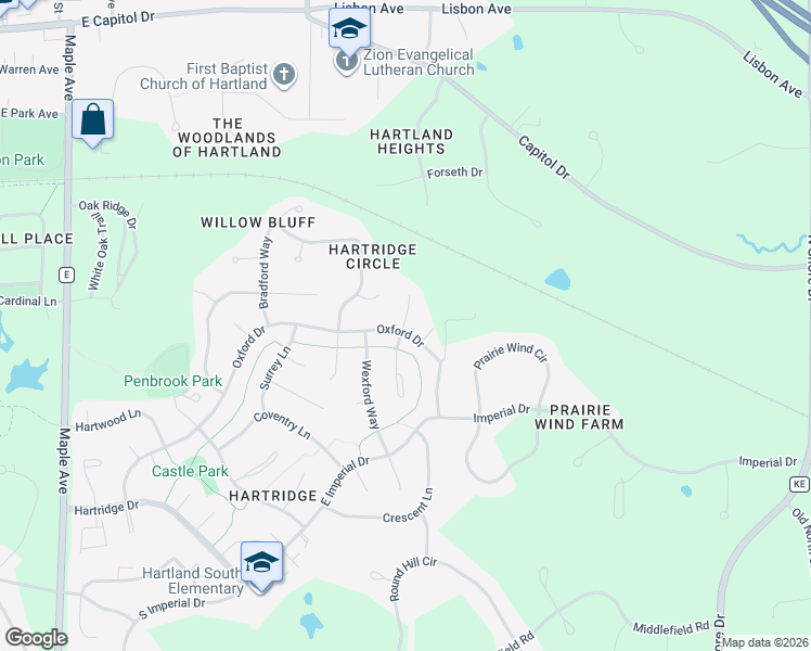 map of restaurants, bars, coffee shops, grocery stores, and more near 742 Mansfield Court in Hartland